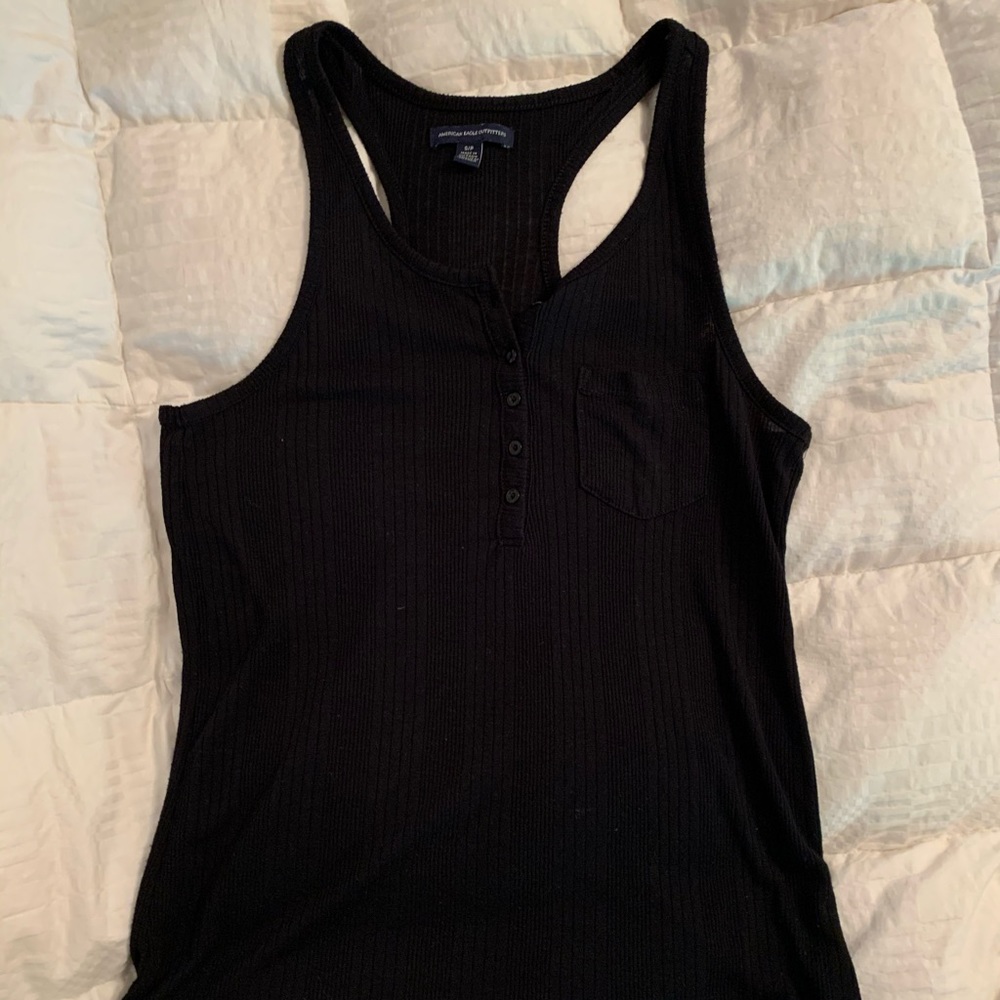 American Eagle Ribbed Black Racerback Tank Top
